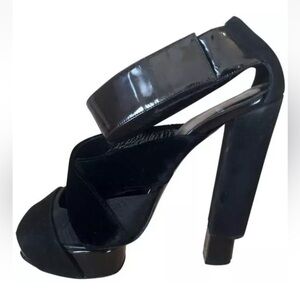 Pierre Hardy Black Mixed Materials, Leather Velvet, Strappy Platforms, Size 37